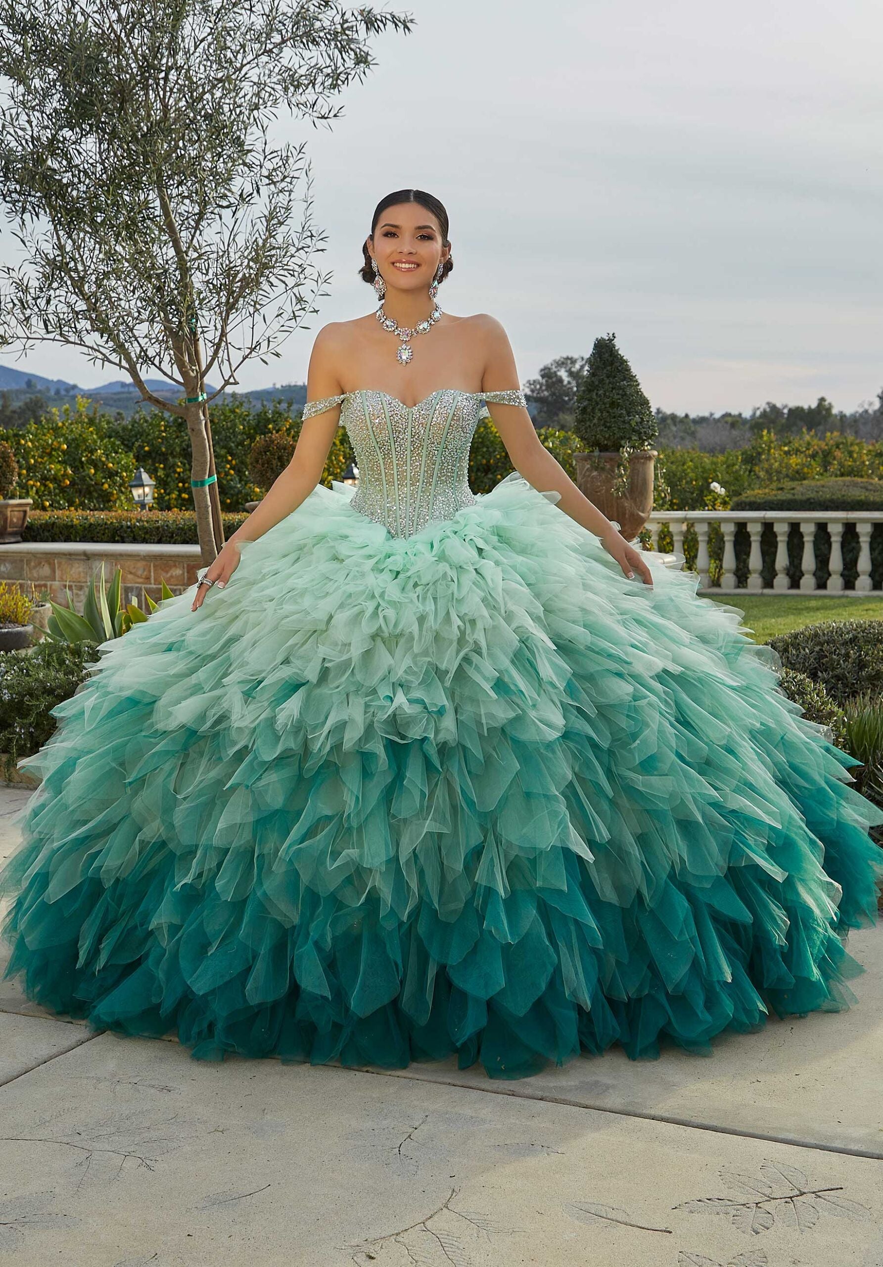 Crystal Beaded Ruffle Quinceañera Dress