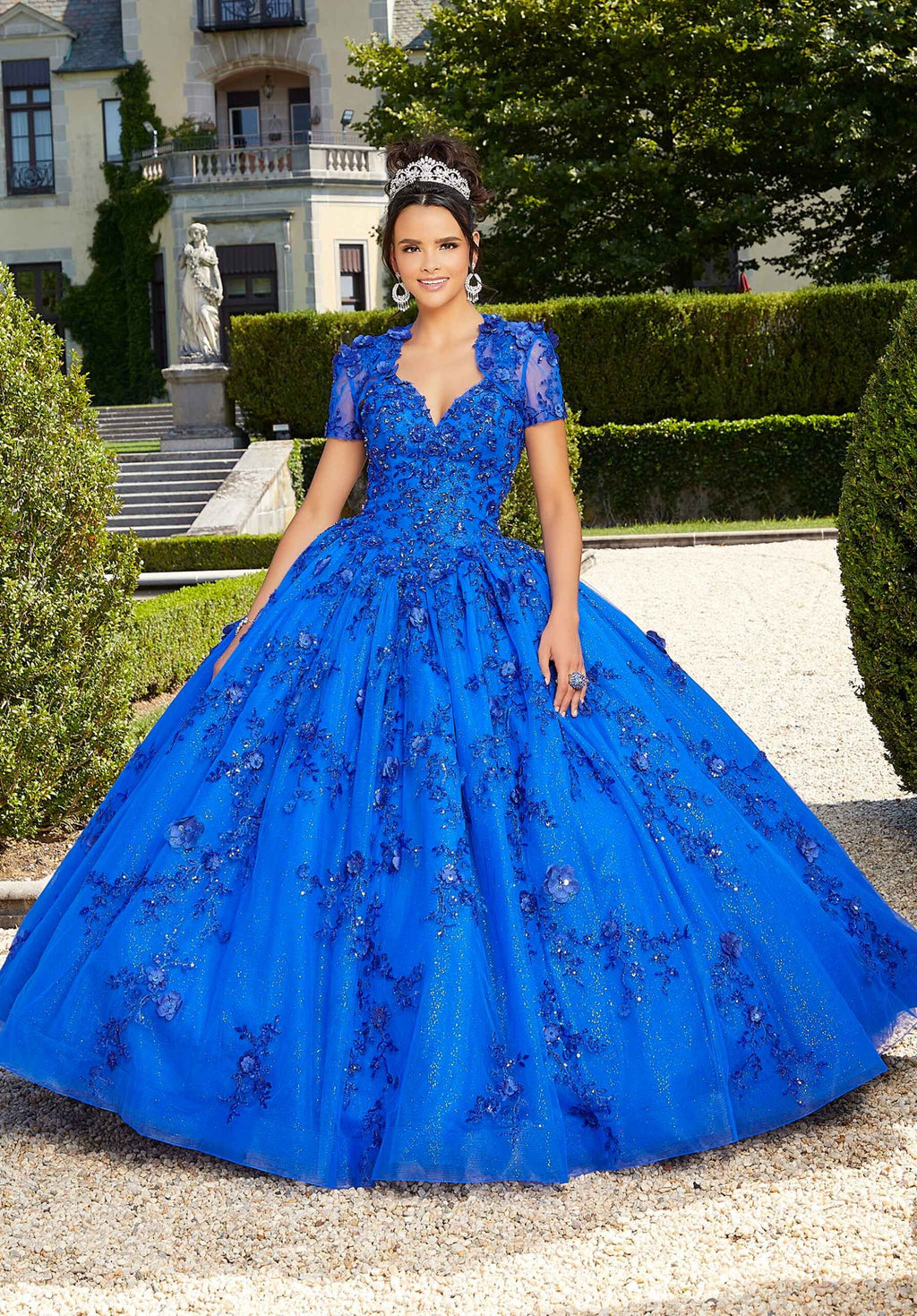 Glitter Tulle Quinceañera Dress with Three-Dimensional Flowers