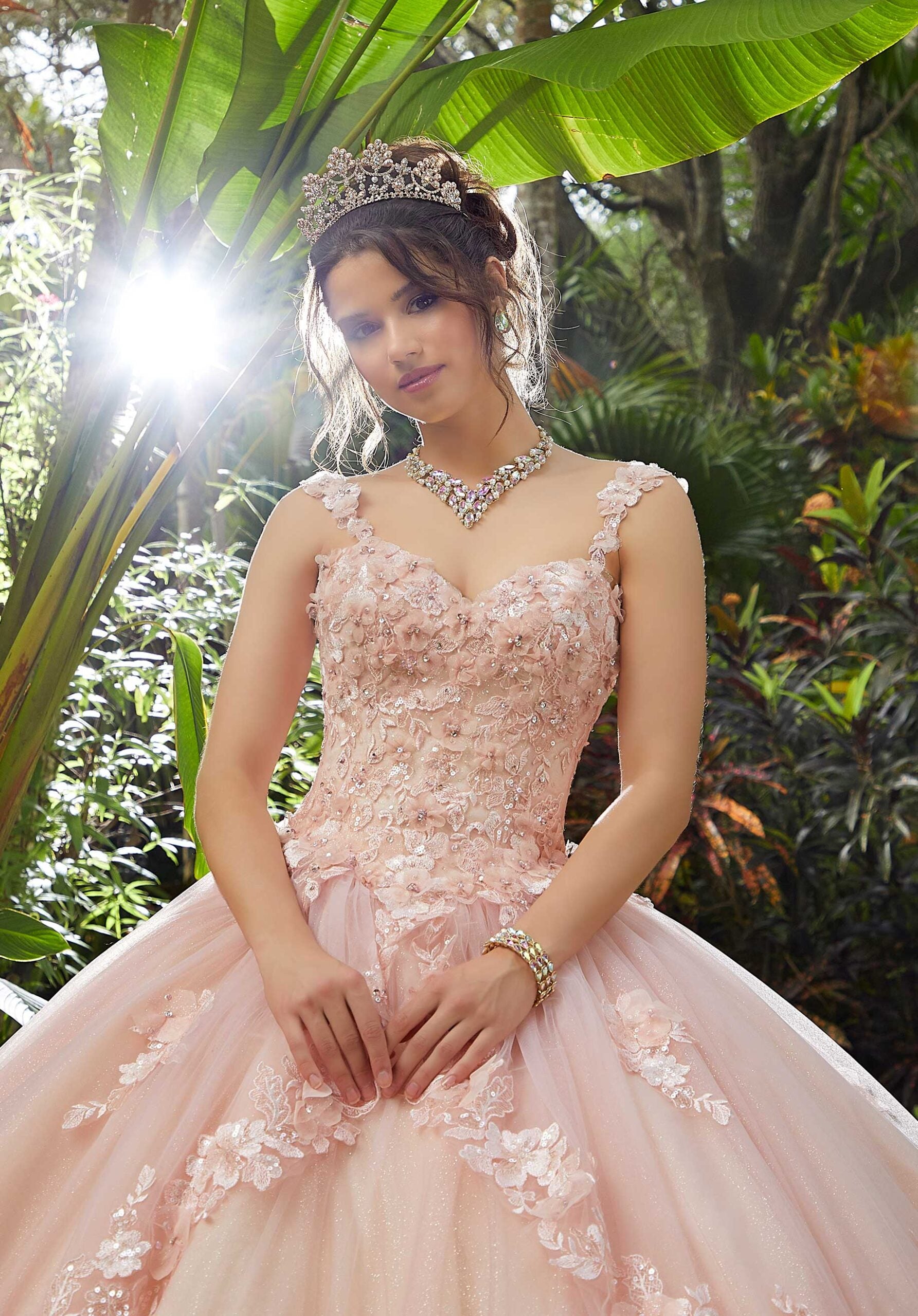 Three-Dimensional Floral Embroidered Quinceañera Dress