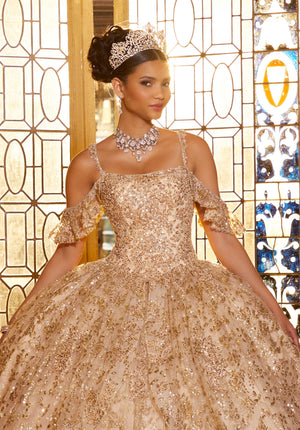 Allover Patterned Sequined Quinceañera Dress
