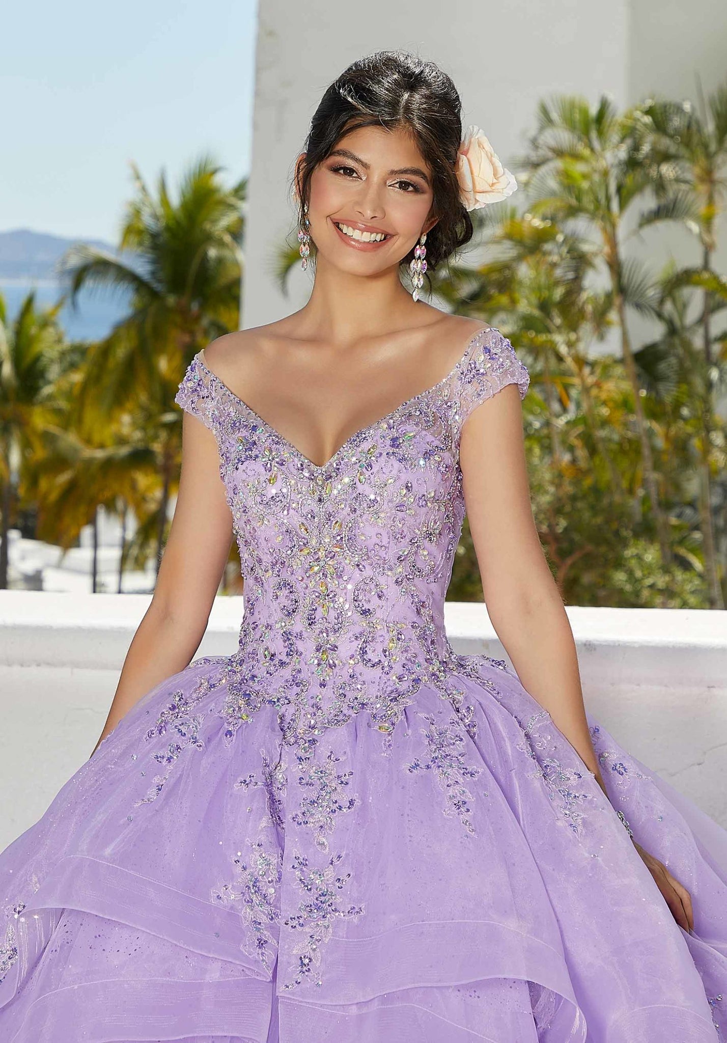 Organza Quinceañera Dress with Rhinestone and Crystal Beaded Embroidery