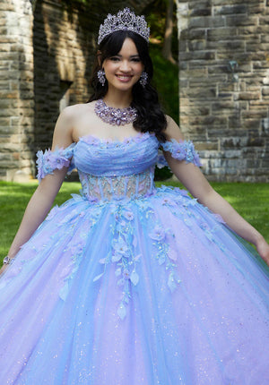 Sheer Bodice Quinceañera Dress with Three-Dimensional Floral Embroidery