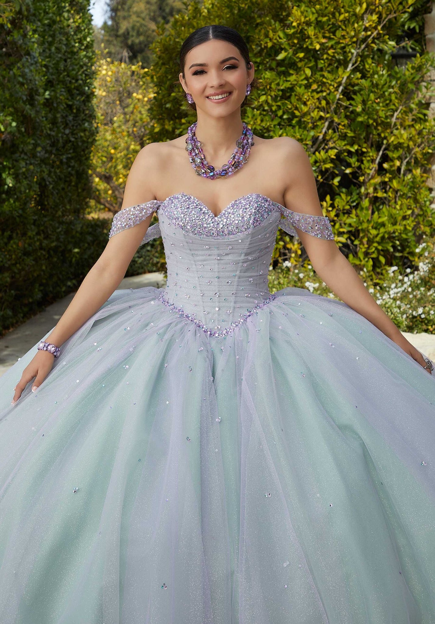 Allover Glitter and Jewel Beaded Quinceañera Dress