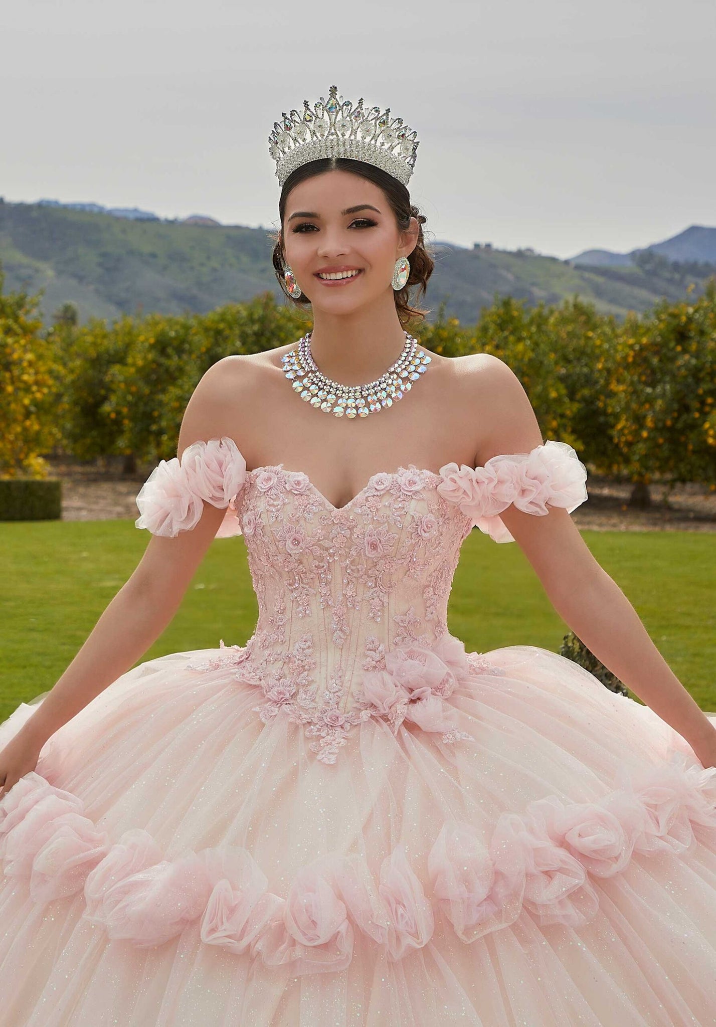 Glitter Tulle Quinceañera Dress with Glitter Lace Appliqués