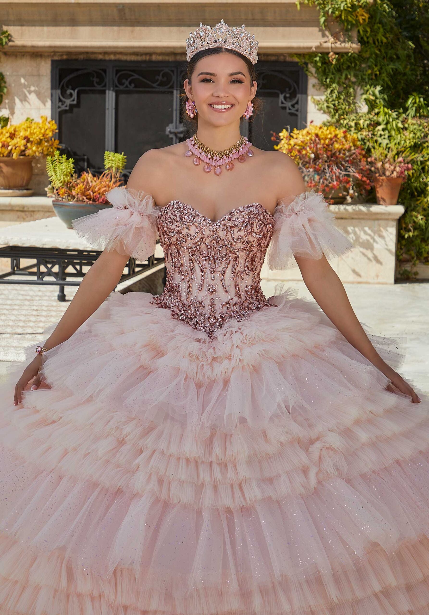 Tiered Pleated Tulle Quinceañera Dress