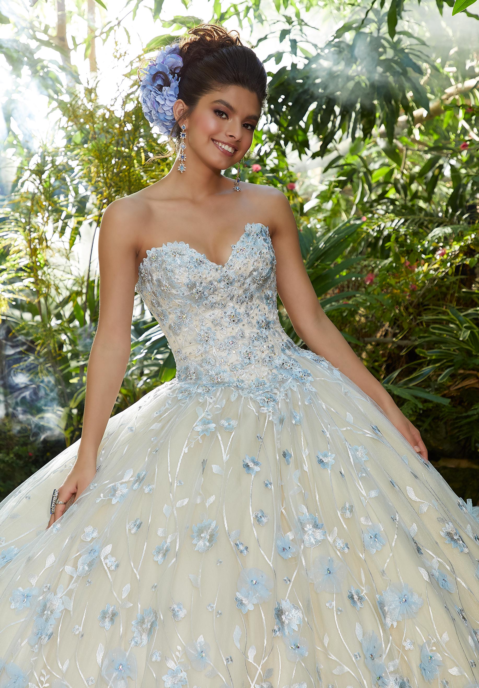 Crystal Beaded, Allover Floral Embroidered Pattern on a Tulle Ballgown –  Elegant Bride and Quinceanera