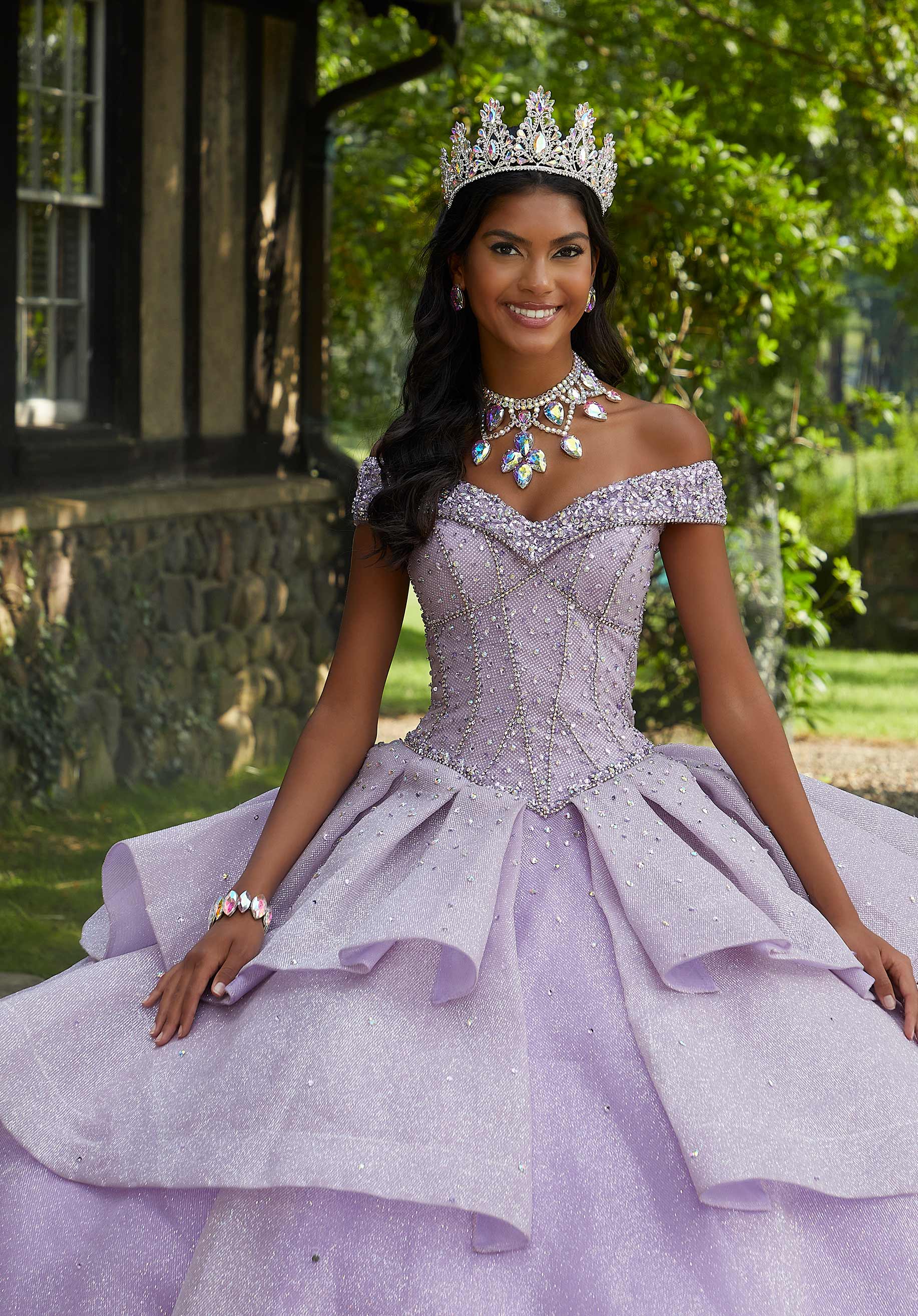 Textured Glitter Net Quinceañera Dress