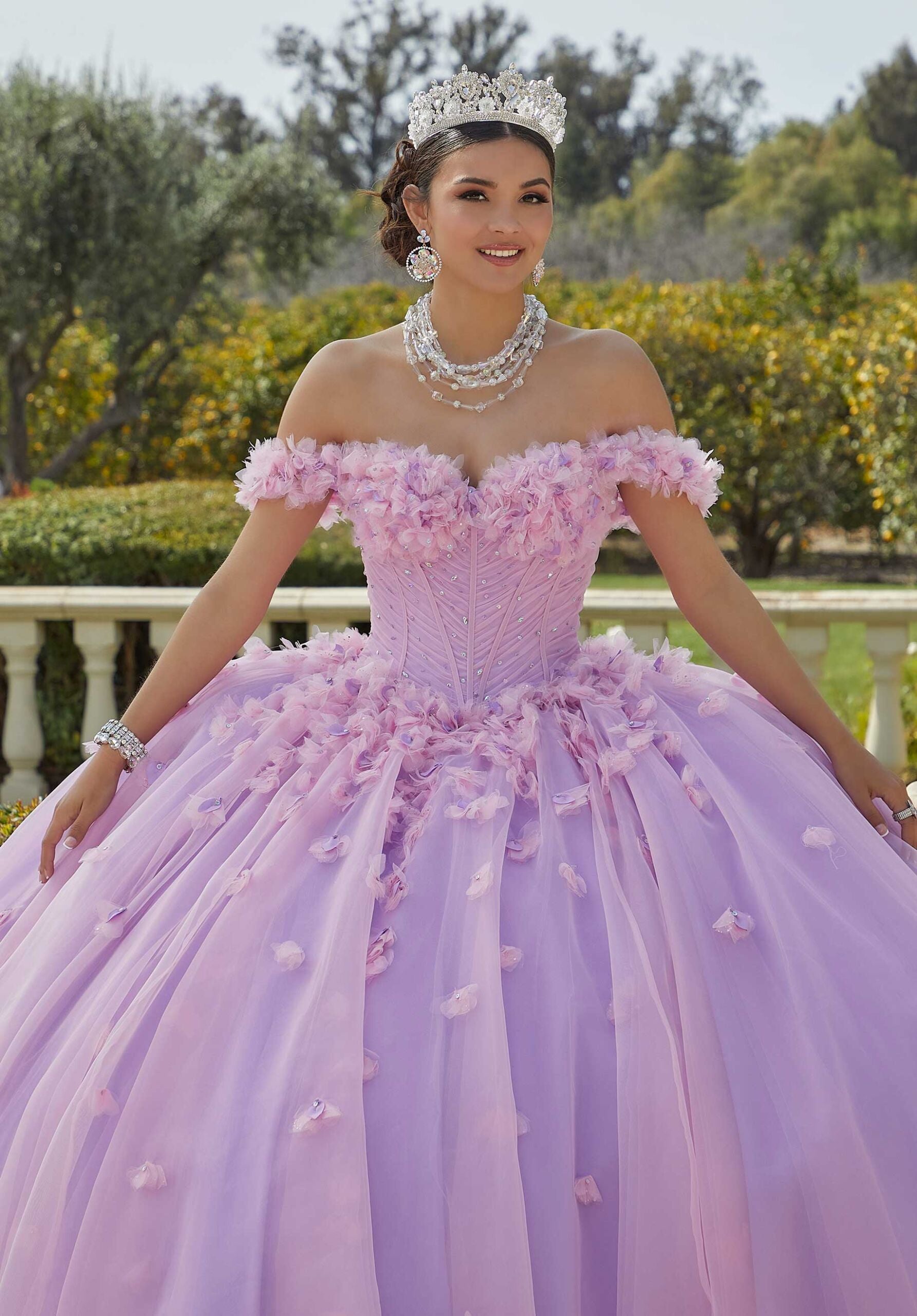 Organza Floral Quinceañera Dress with Crystal Beading