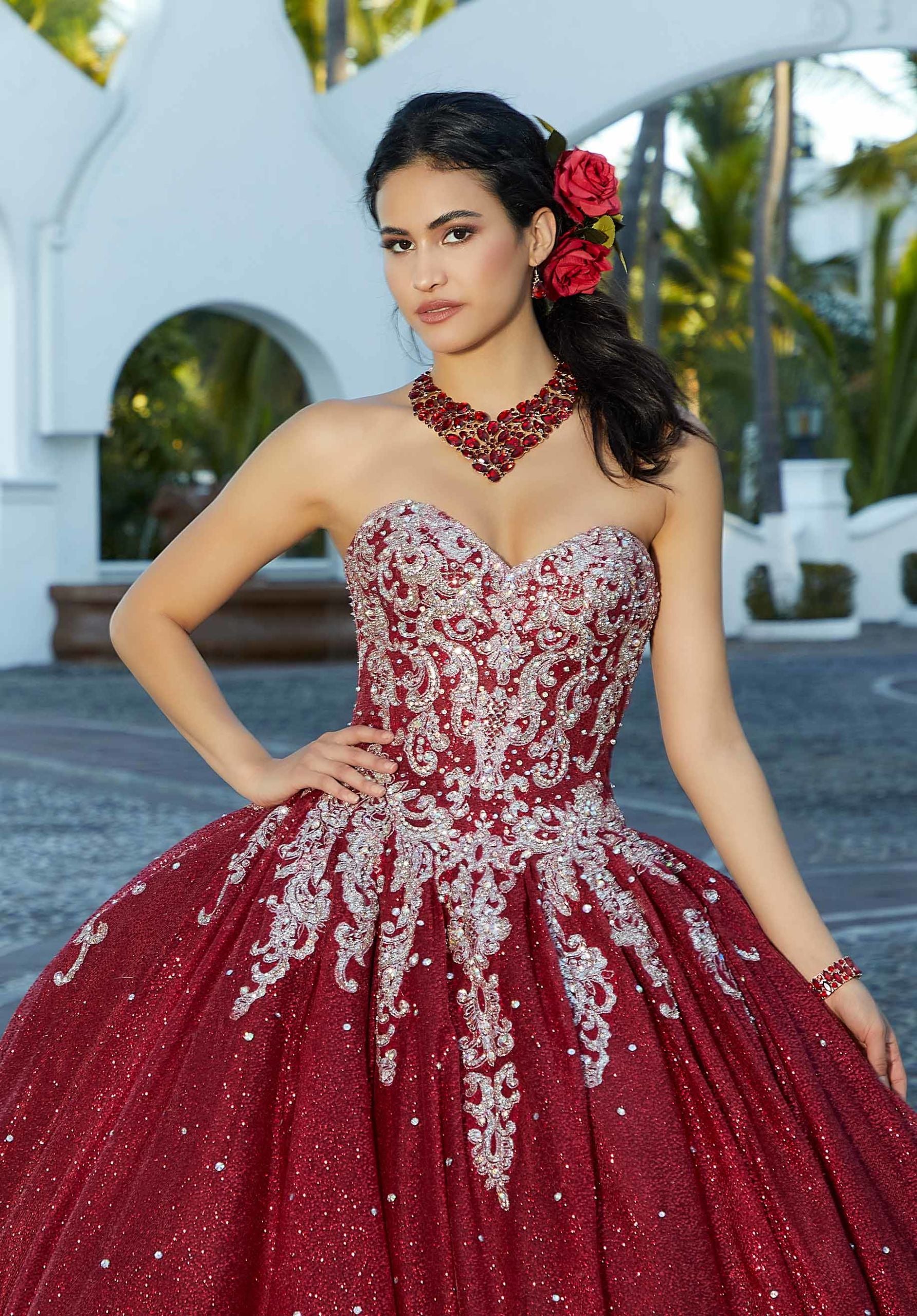 Glitter Embroidered Glitter Tulle Quinceañera Dress