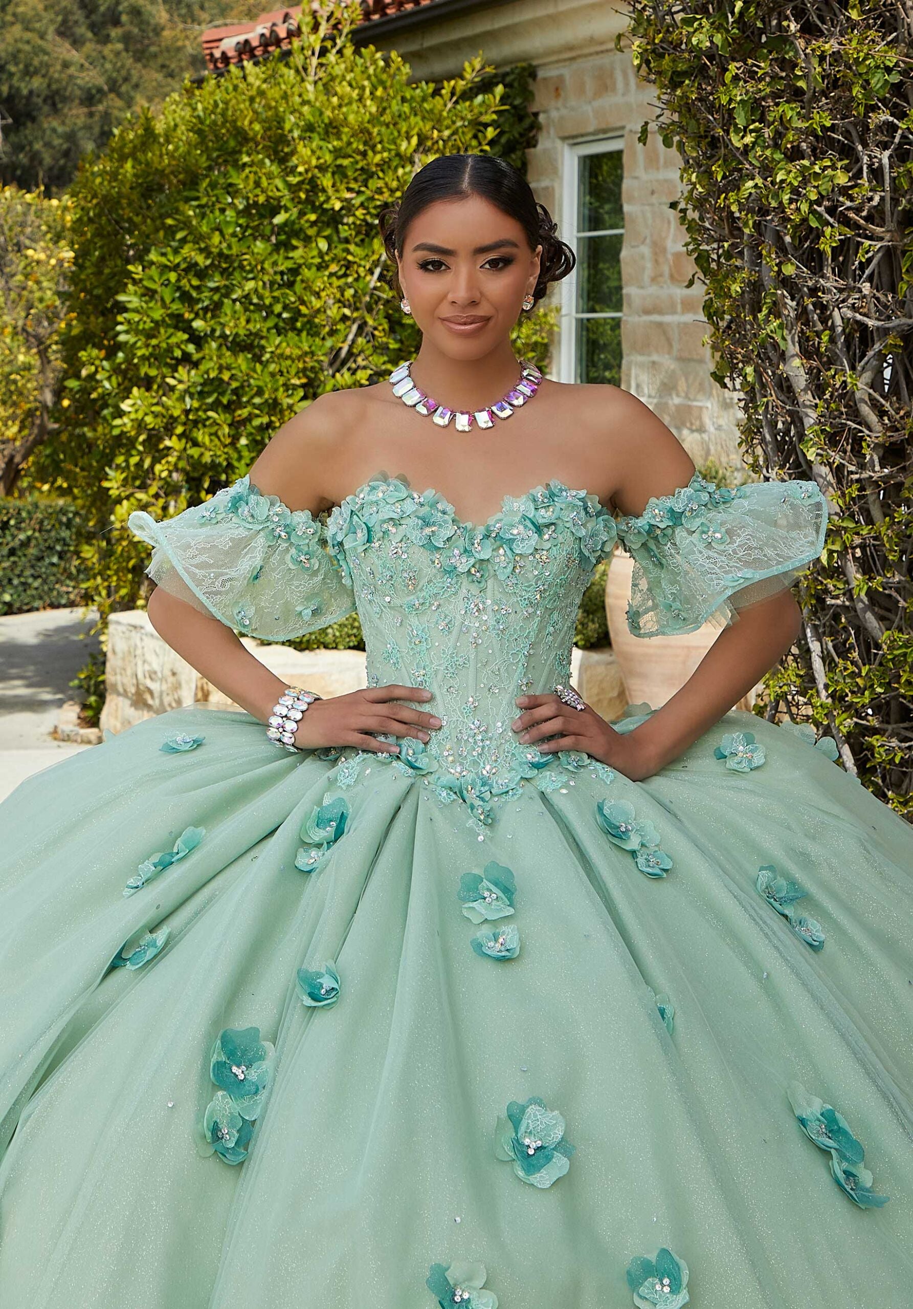 Chantilly Lace Quinceañera Dress with Floral Appliqués