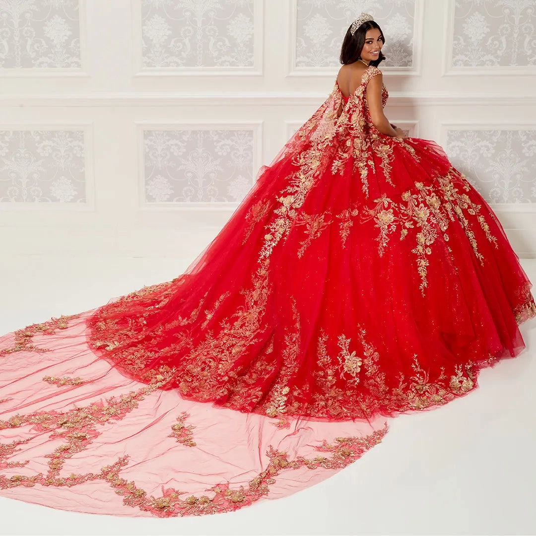 Glitter Tulle Quinceañera Dress with Three-Dimensional Appliqués