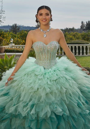 Crystal Beaded Ruffle Quinceañera Dress
