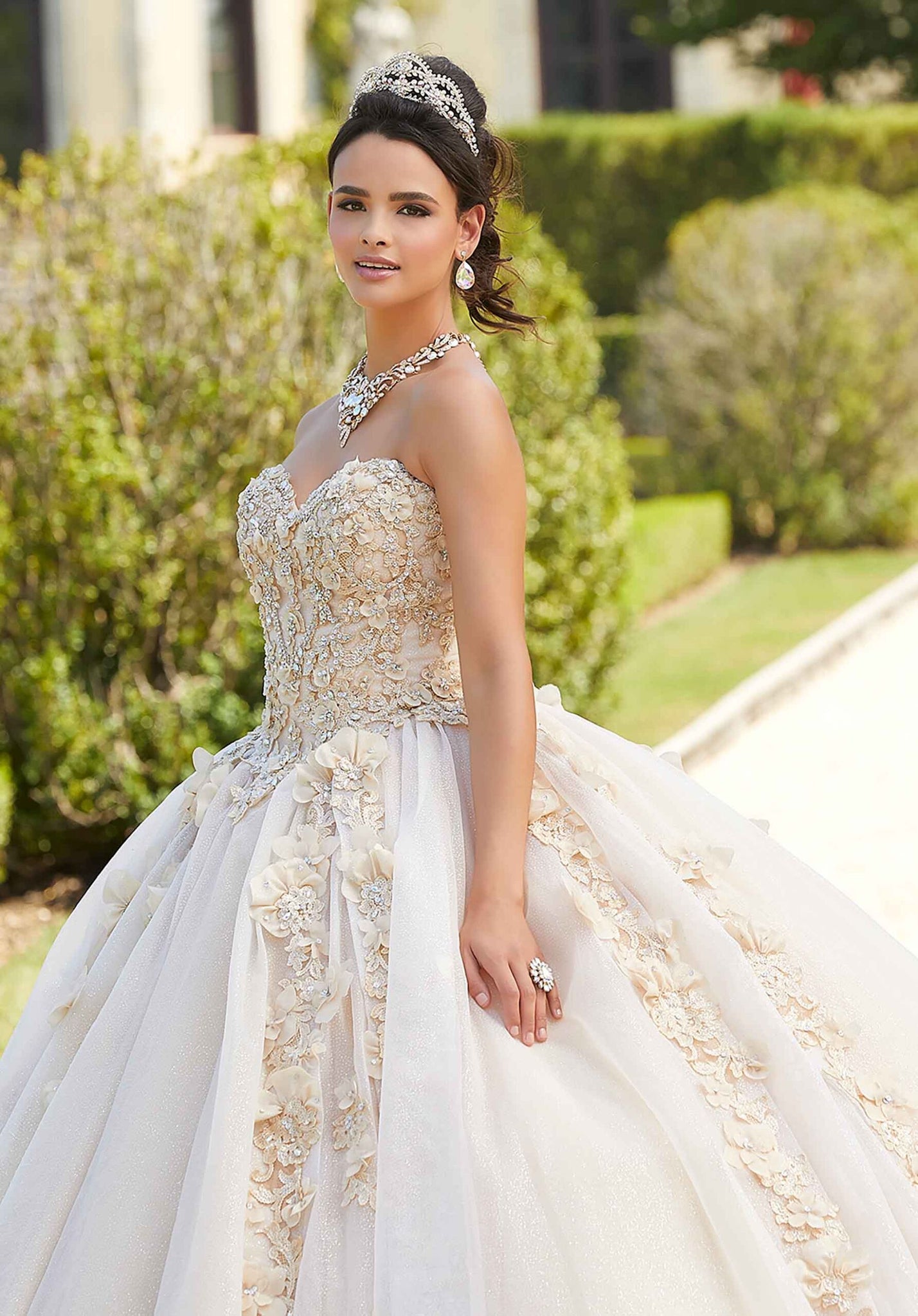 Three-Dimensional Floral Embroidered Quinceañera Dress