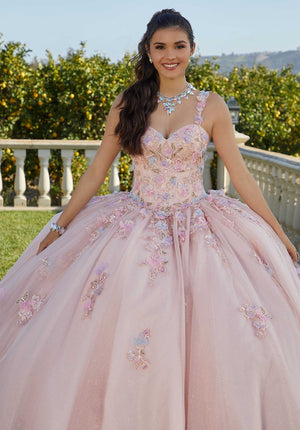 Contrasting Three-Dimensional Floral Embroidered Quinceañera Dress