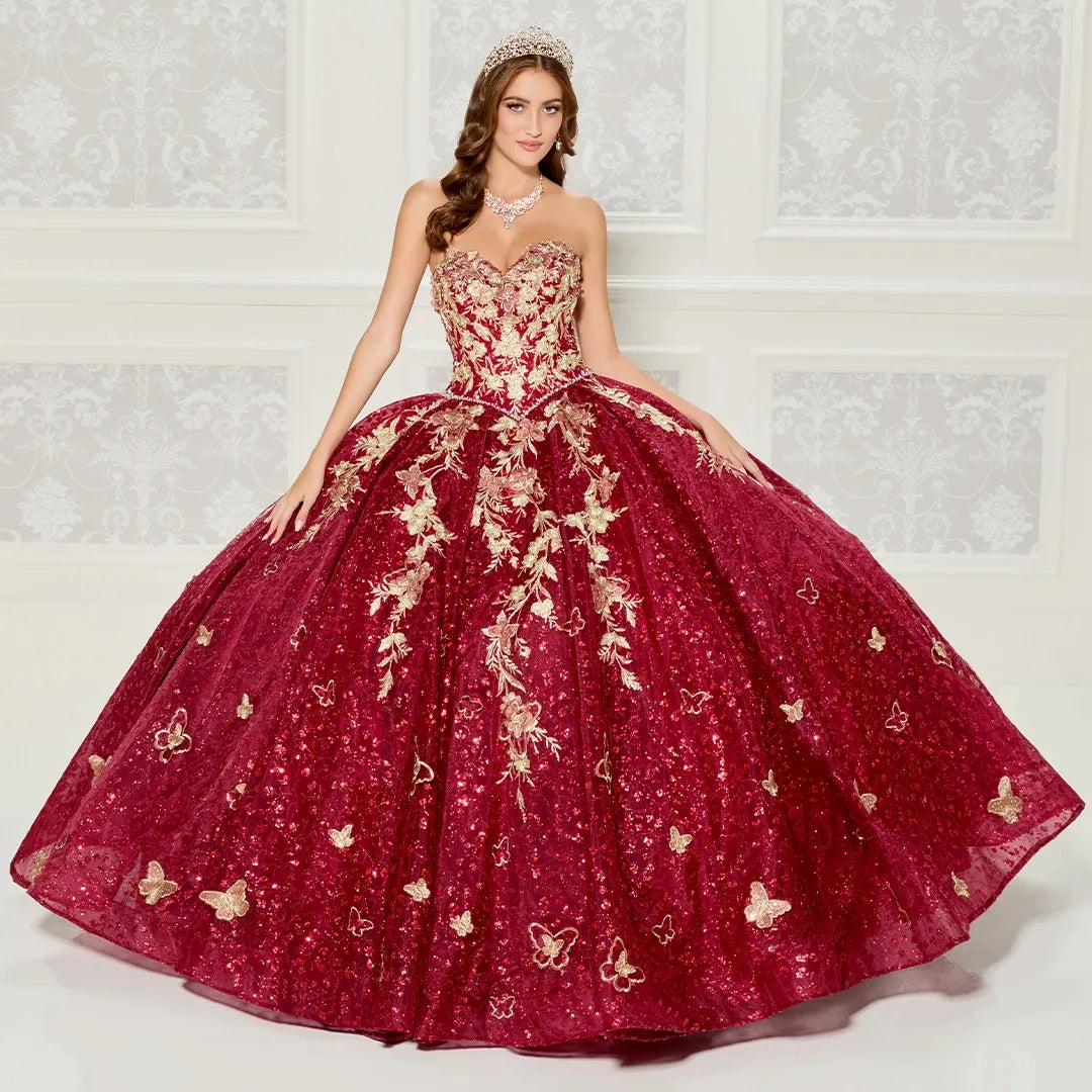 Quinceañera dress with three-dimensional butterfly details