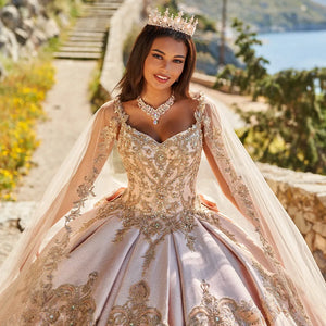 Metallic Embroidered Lace Quinceanera Dress