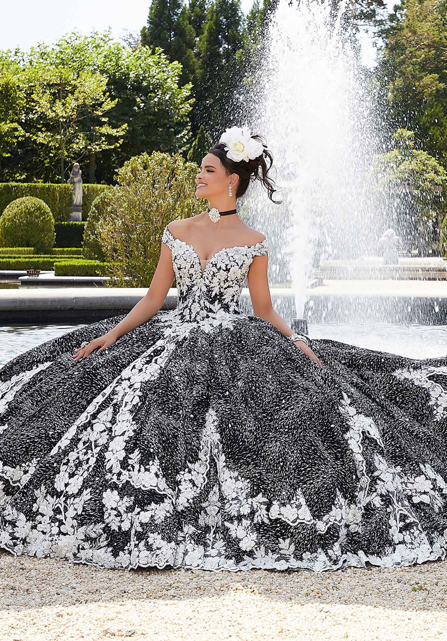 Patterned Caviar Glitter Net Quinceañera Dress