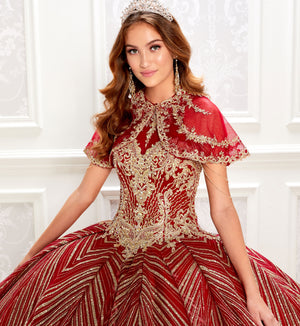 Royal maroon quinceanera dress with gold lace