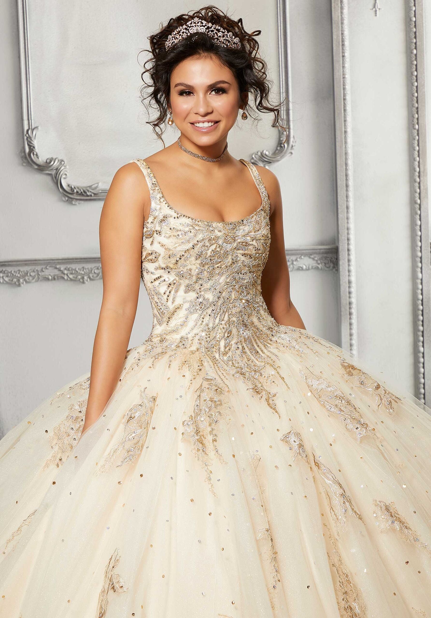 Metallic Lace Sparkle Tulle Quinceaera Dress Elegant Bride and Quinceanera Metallic Lace Sparkle Tulle Quinceaera Dress Elegant Bride and Quinceanera