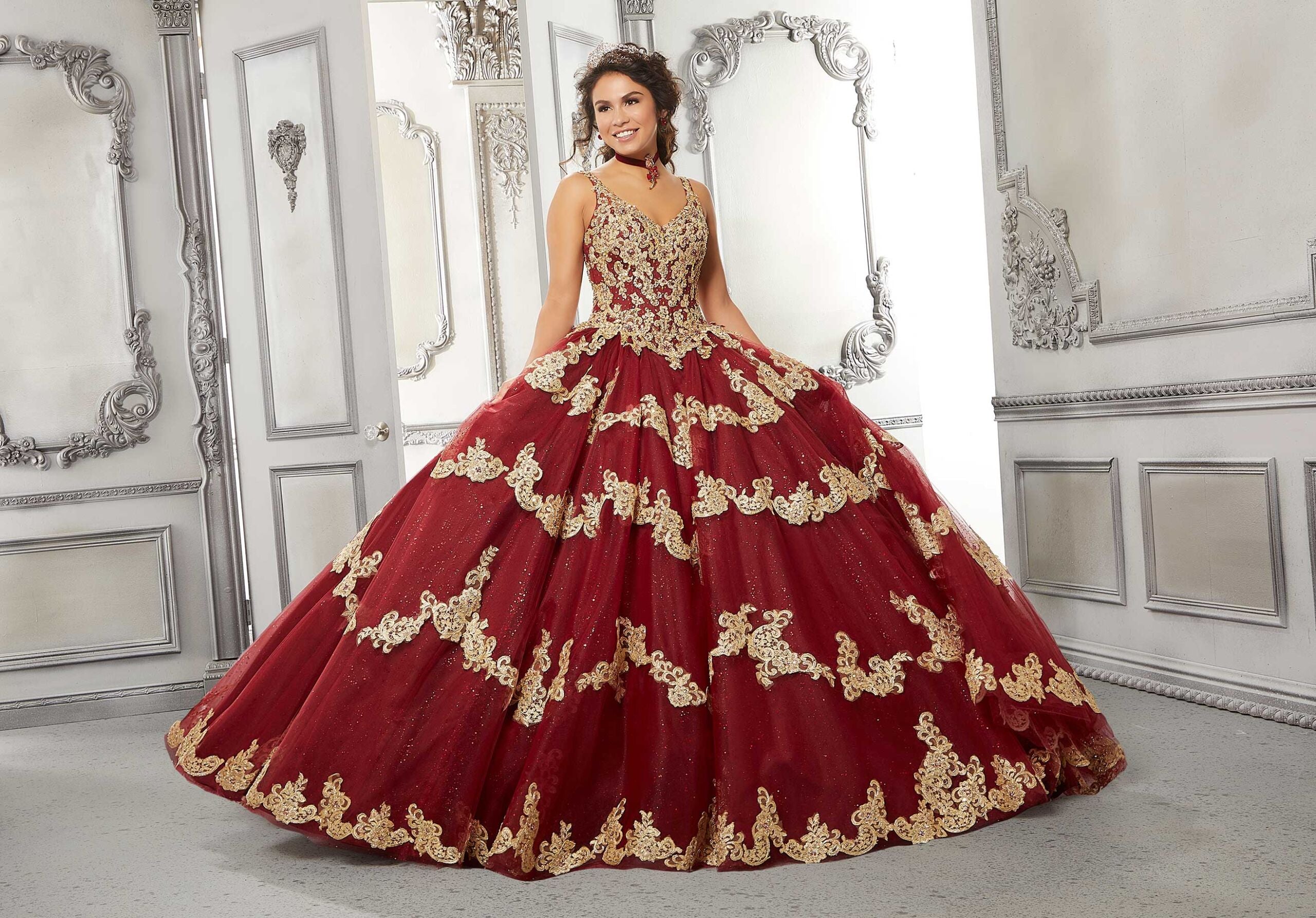 Contrasting Lace Applique Quinceañera Dress