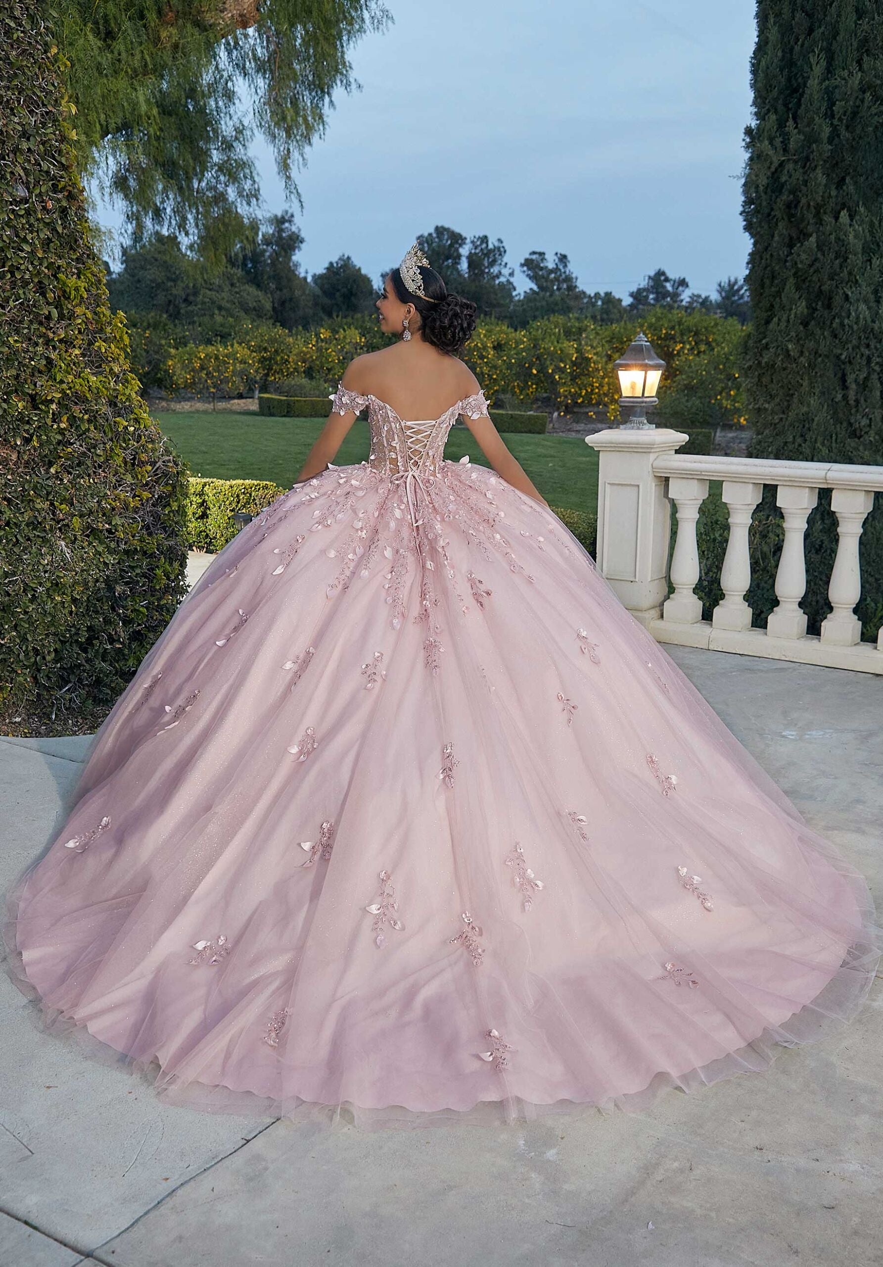 Three-Dimensional Glitter Embroidered Quinceañera Dress