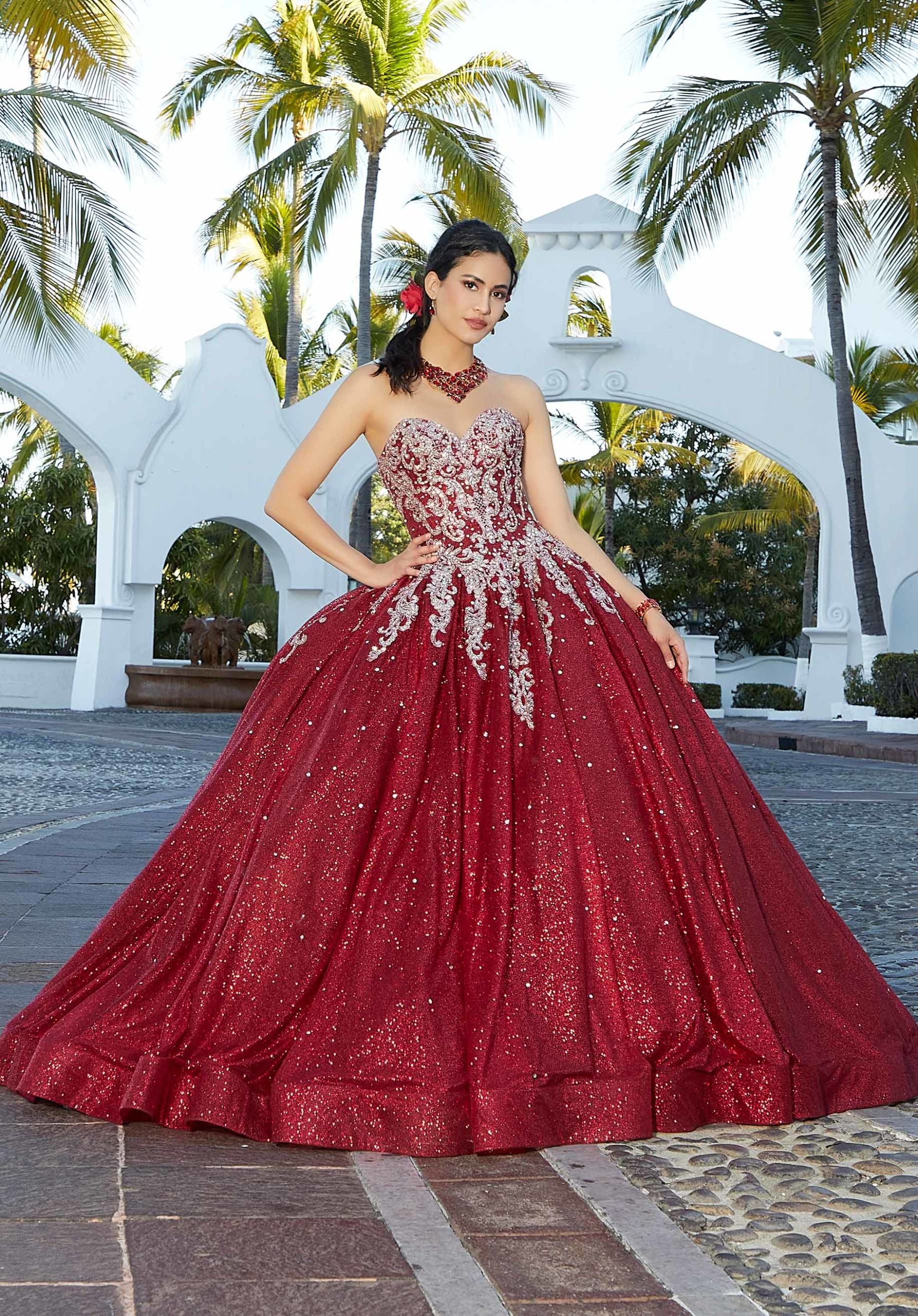 Glitter Embroidered Glitter Tulle Quinceañera Dress