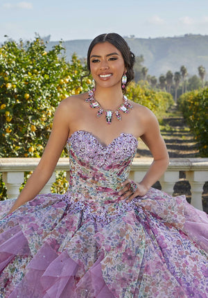 Floral Printed Tulle Quinceañera Dress