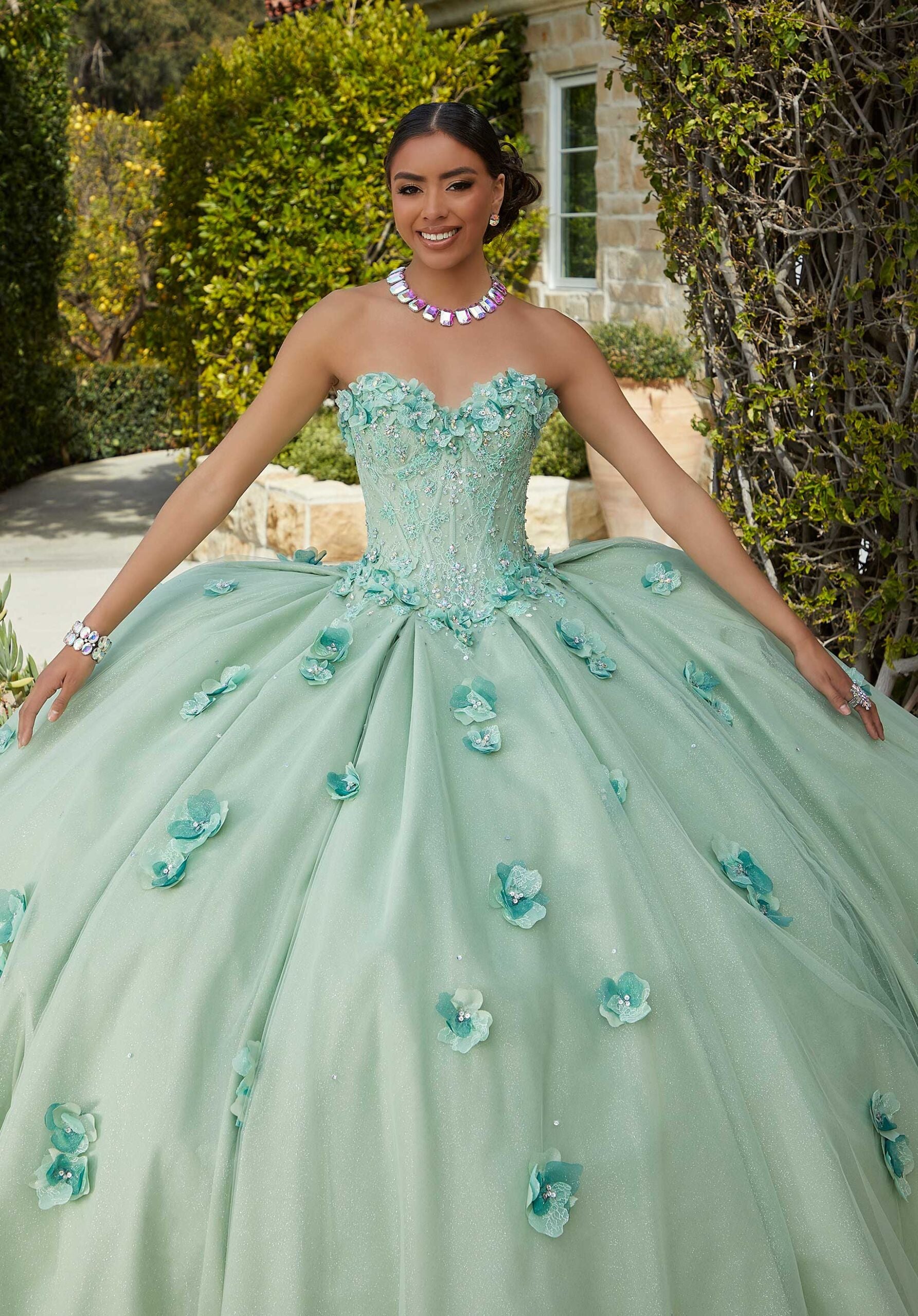 Chantilly Lace Quinceañera Dress with Floral Appliqués