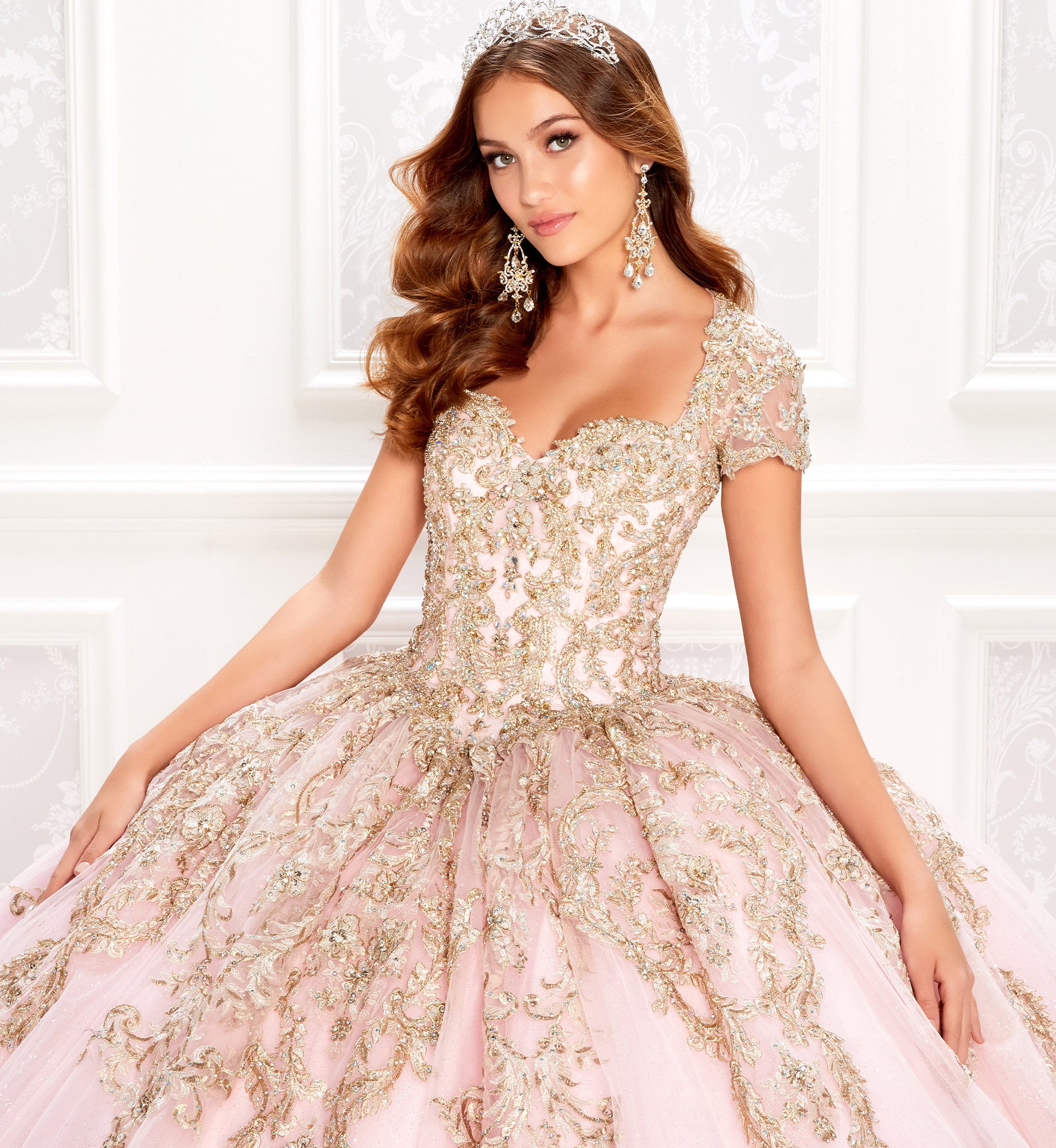 Regal pastel quinceanera dress with short sleeves