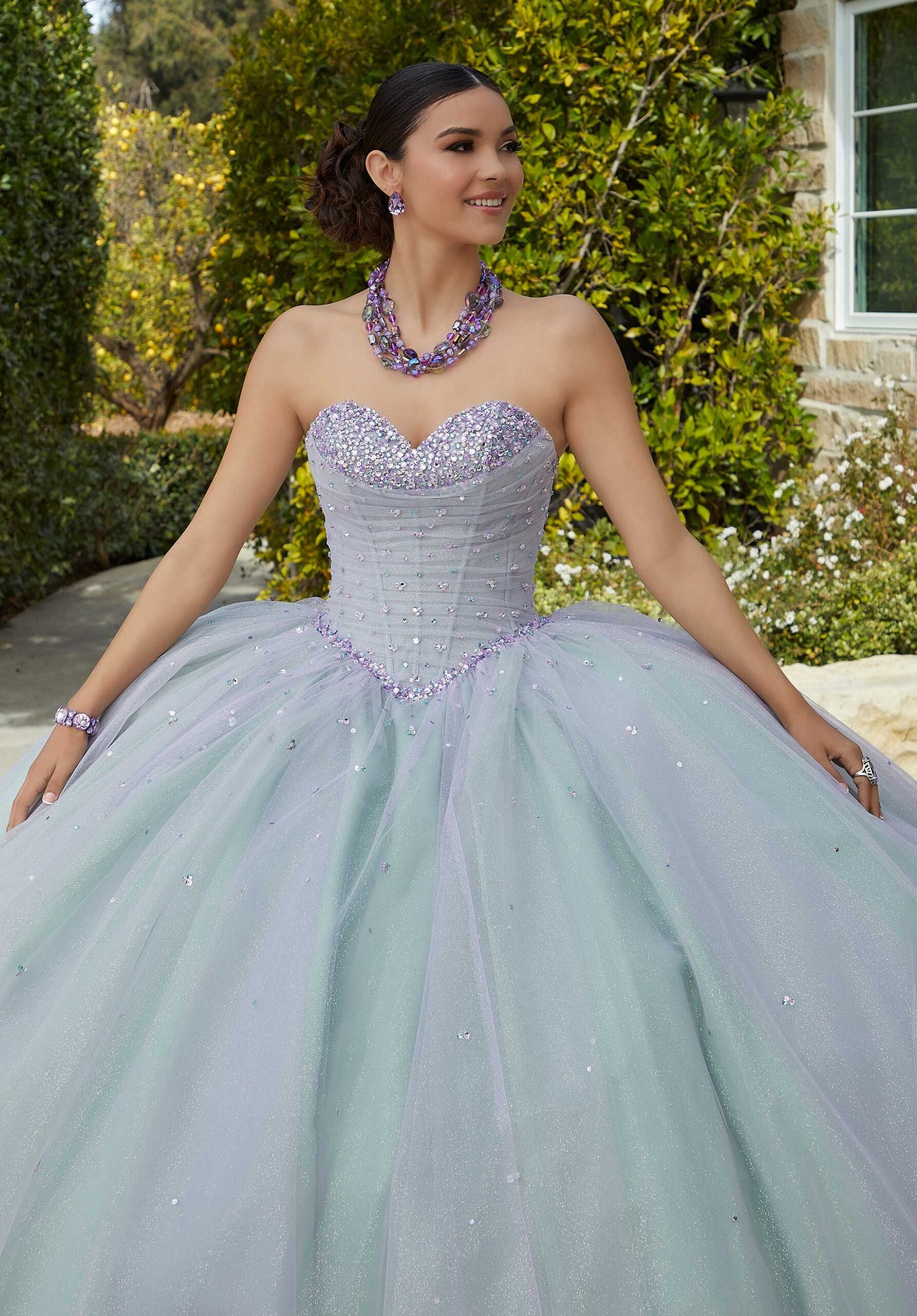 Allover Glitter and Jewel Beaded Quinceañera Dress