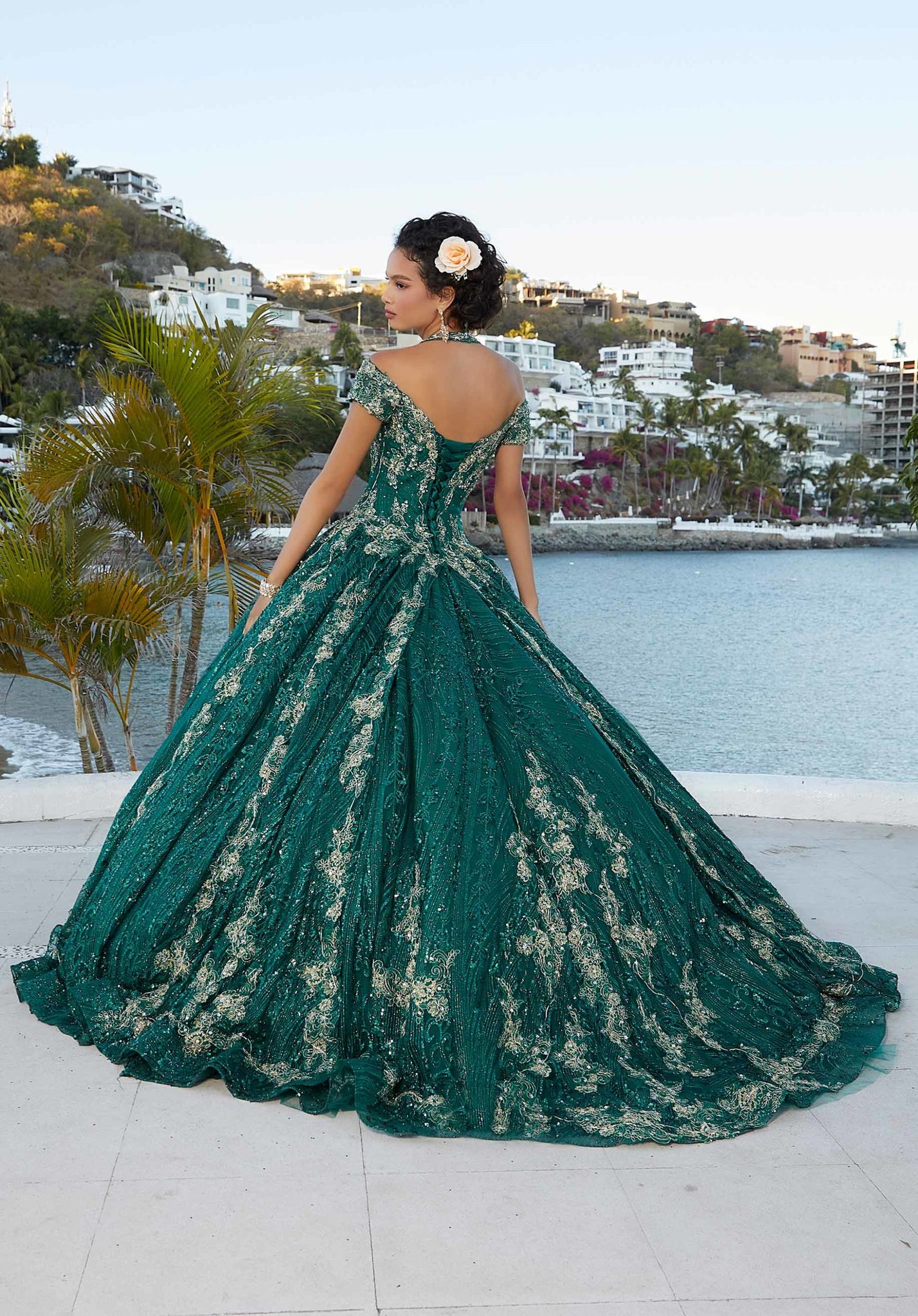 Patterned Sparkle Tulle Quinceañera Dress