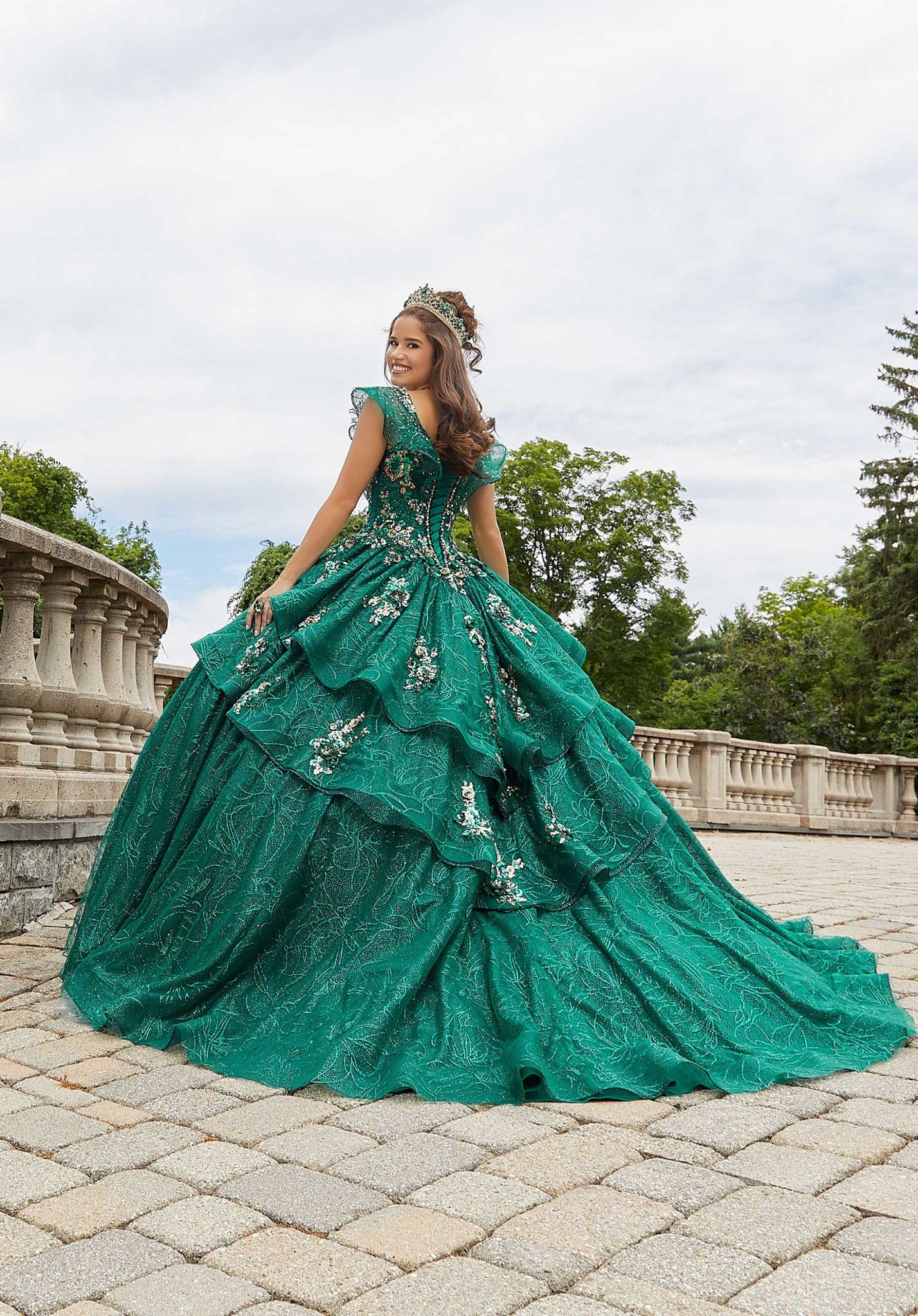 Contrasting Three-Dimensional Appliquéd Quinceañera Dress