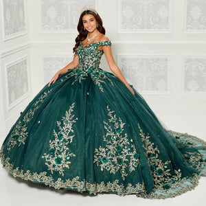 Three-dimensional Floral Patterned Quinceañera Dress with Cape