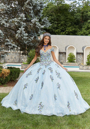 Contrasting Floral Embroidered Quinceañera Dress