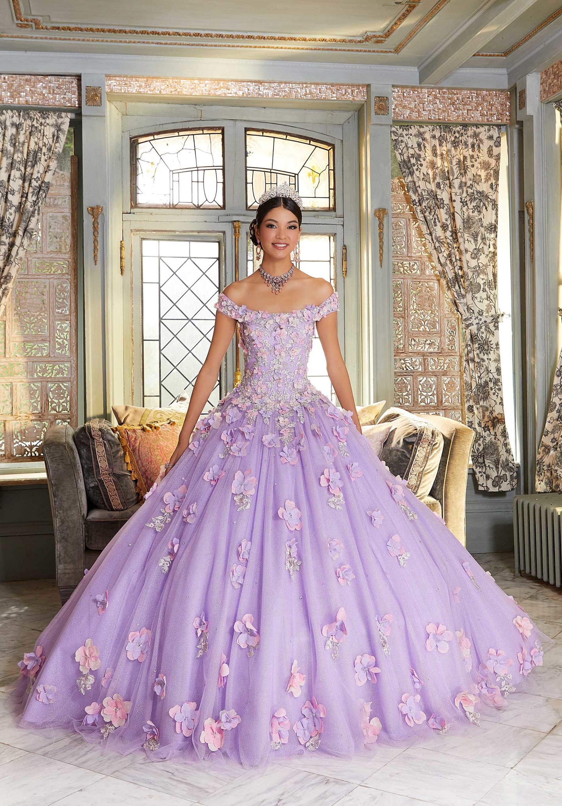Multi-Colored Floral Quinceañera Dress