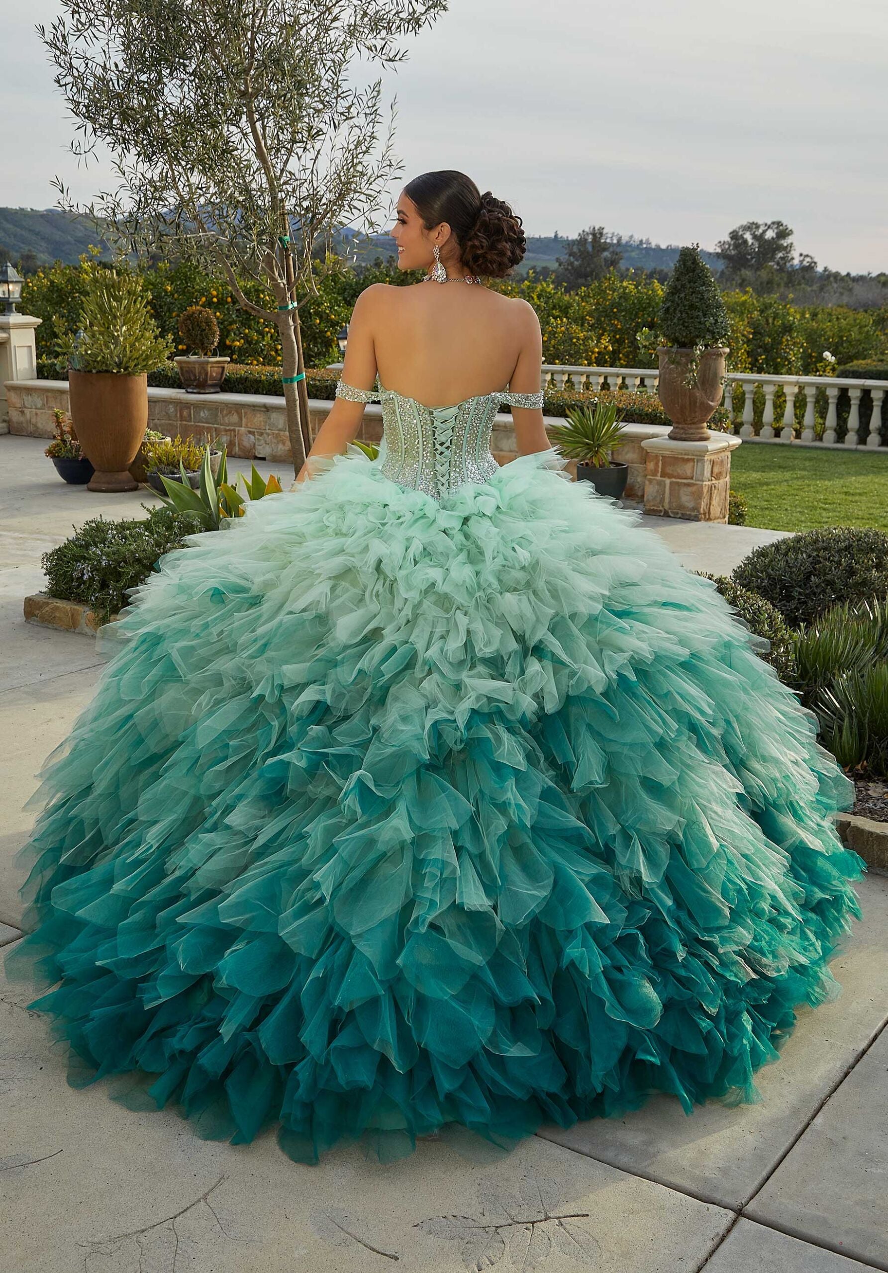 Crystal Beaded Ruffle Quinceañera Dress