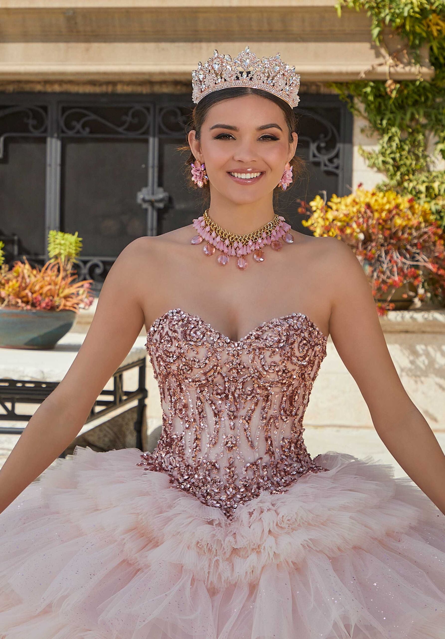 Tiered Pleated Tulle Quinceañera Dress