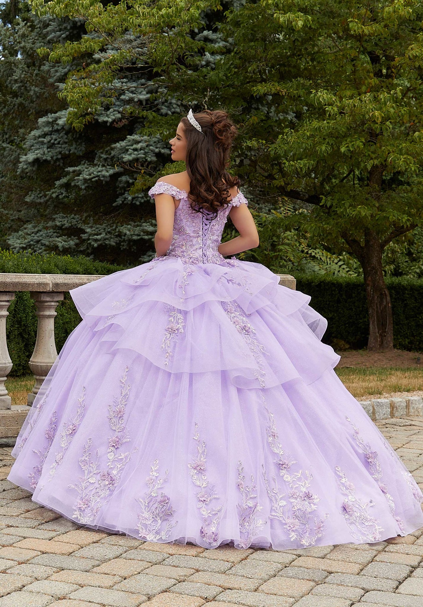 Three-Dimensional Floral Quinceañera Dress with Flounced Overskirt