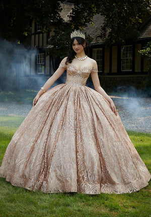 Jewel Beaded Glitter Tulle Quinceañera Dress