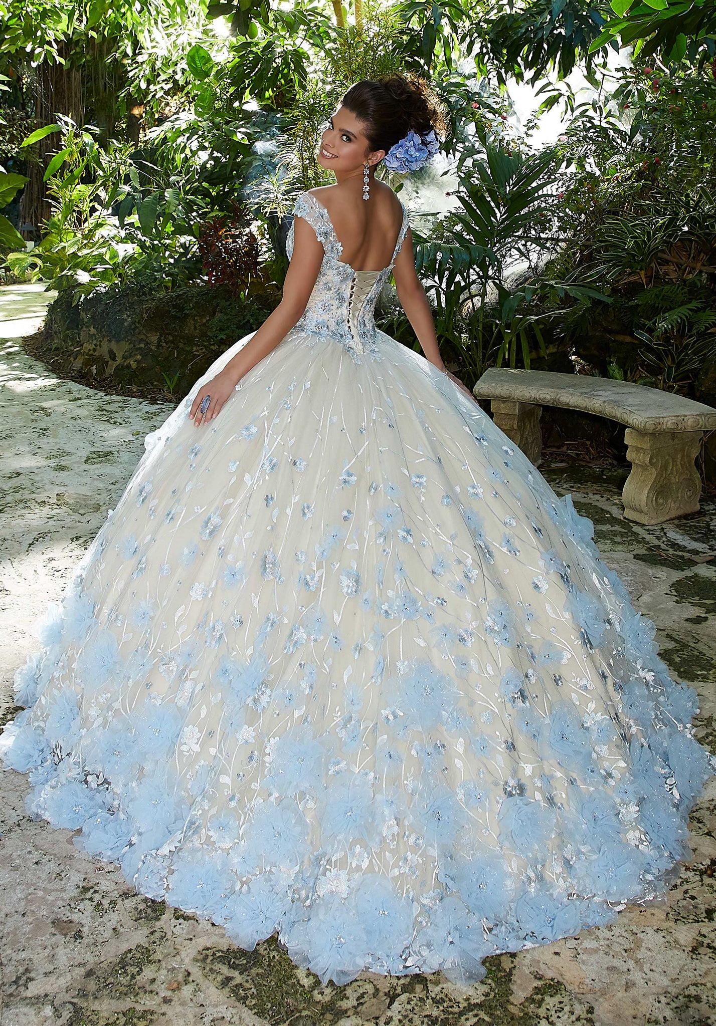 Crystal Beaded, Allover Floral Embroidered Pattern on a Tulle Ballgown