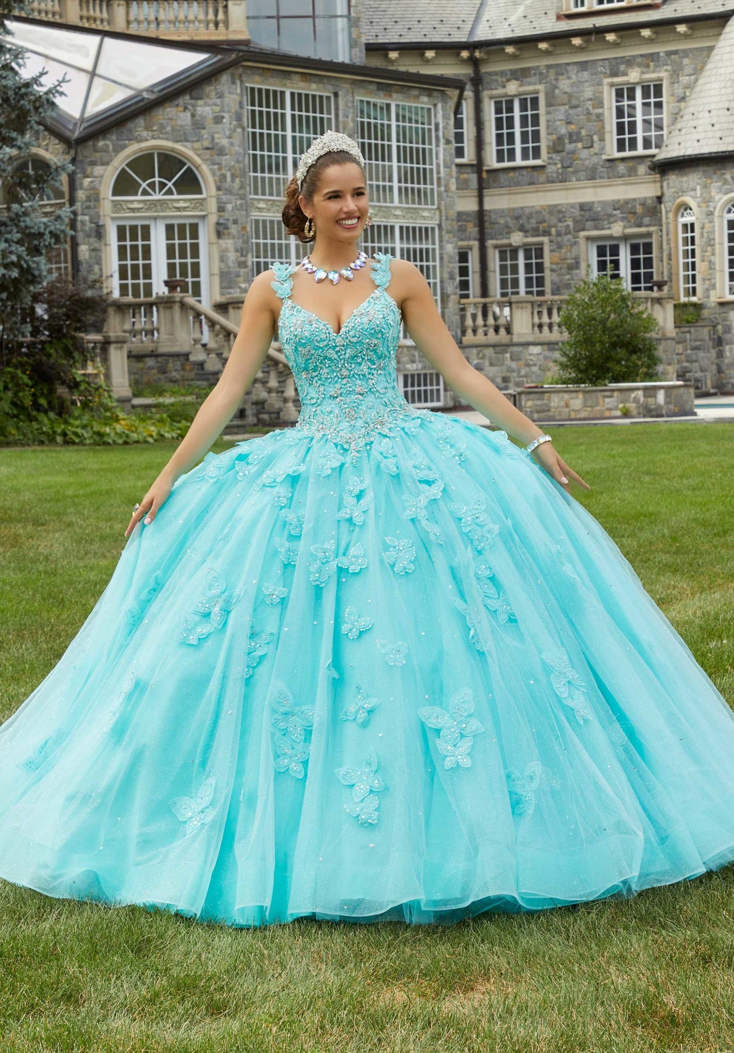 Three-Dimensional Butterfly and Embroidered Quinceañera Dress