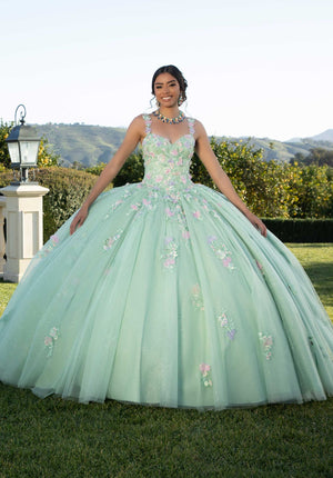 Contrasting Three-Dimensional Floral Embroidered Quinceañera Dress