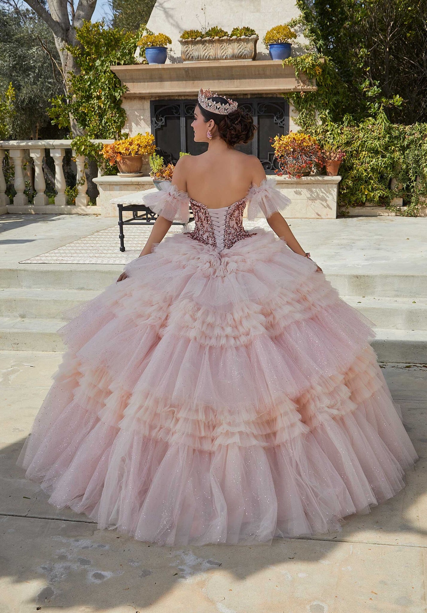 Tiered Pleated Tulle Quinceañera Dress