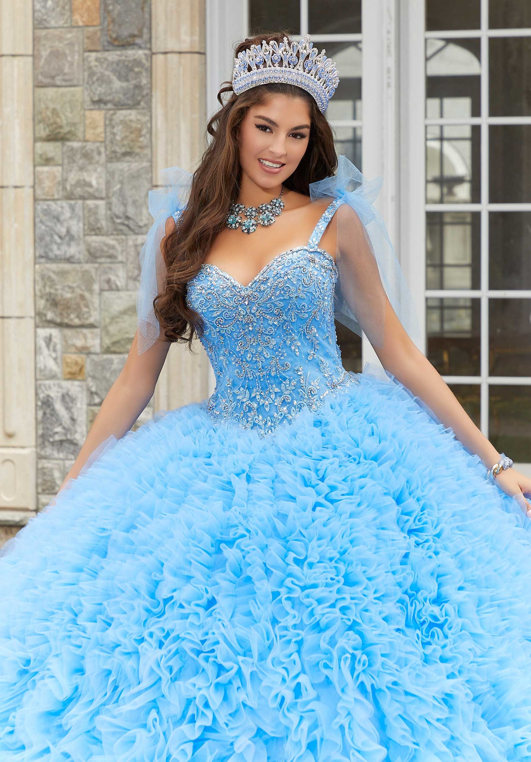 Crystal Beaded Ruffled Quinceañera Dress