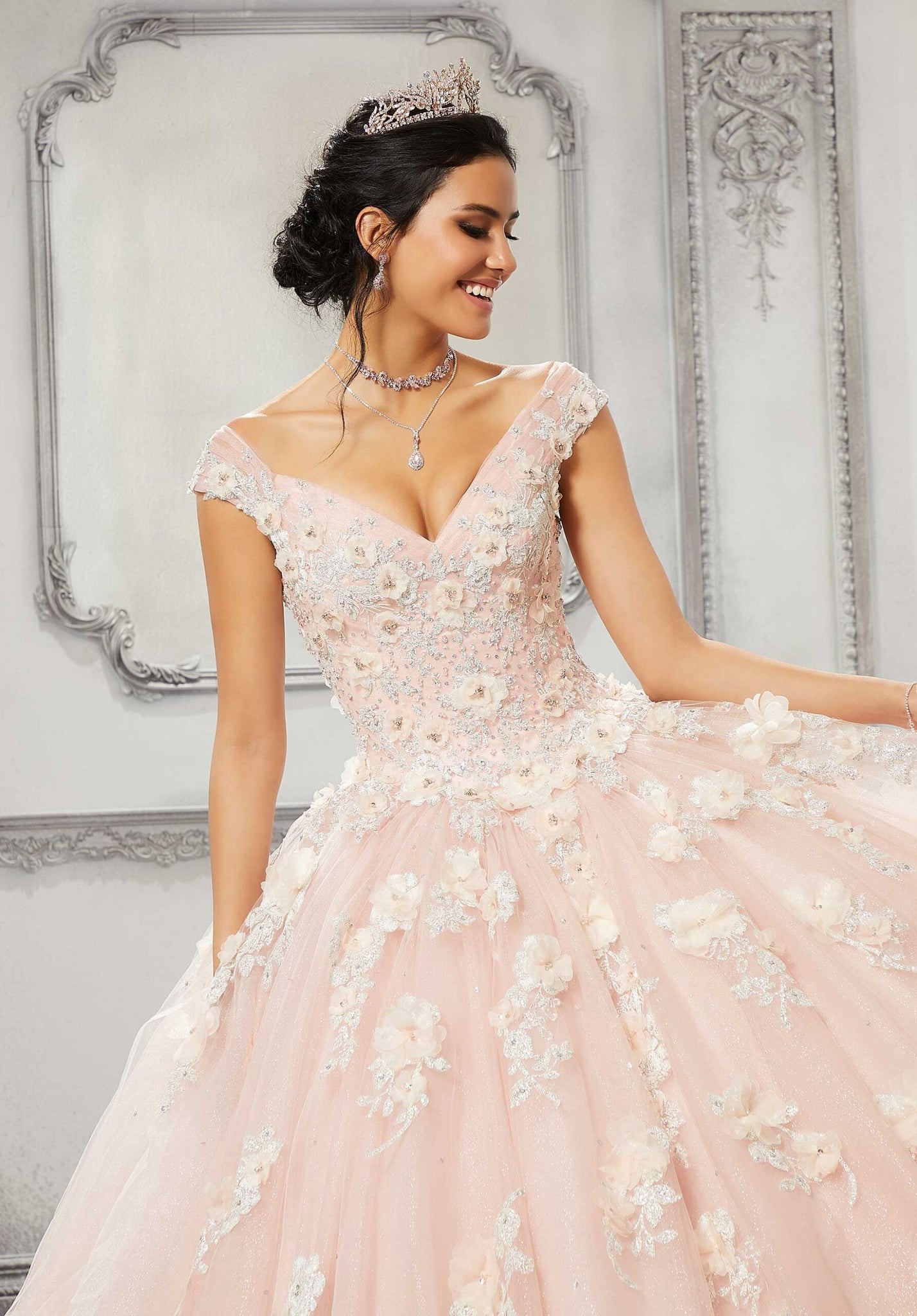 Crystal Beaded Three-Dimensional Floral Quinceañera Dress