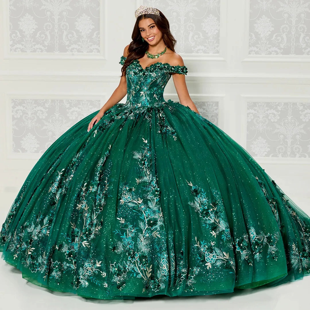 Off-the-shoulder Princesa Dress With Three-dimensional Flowers