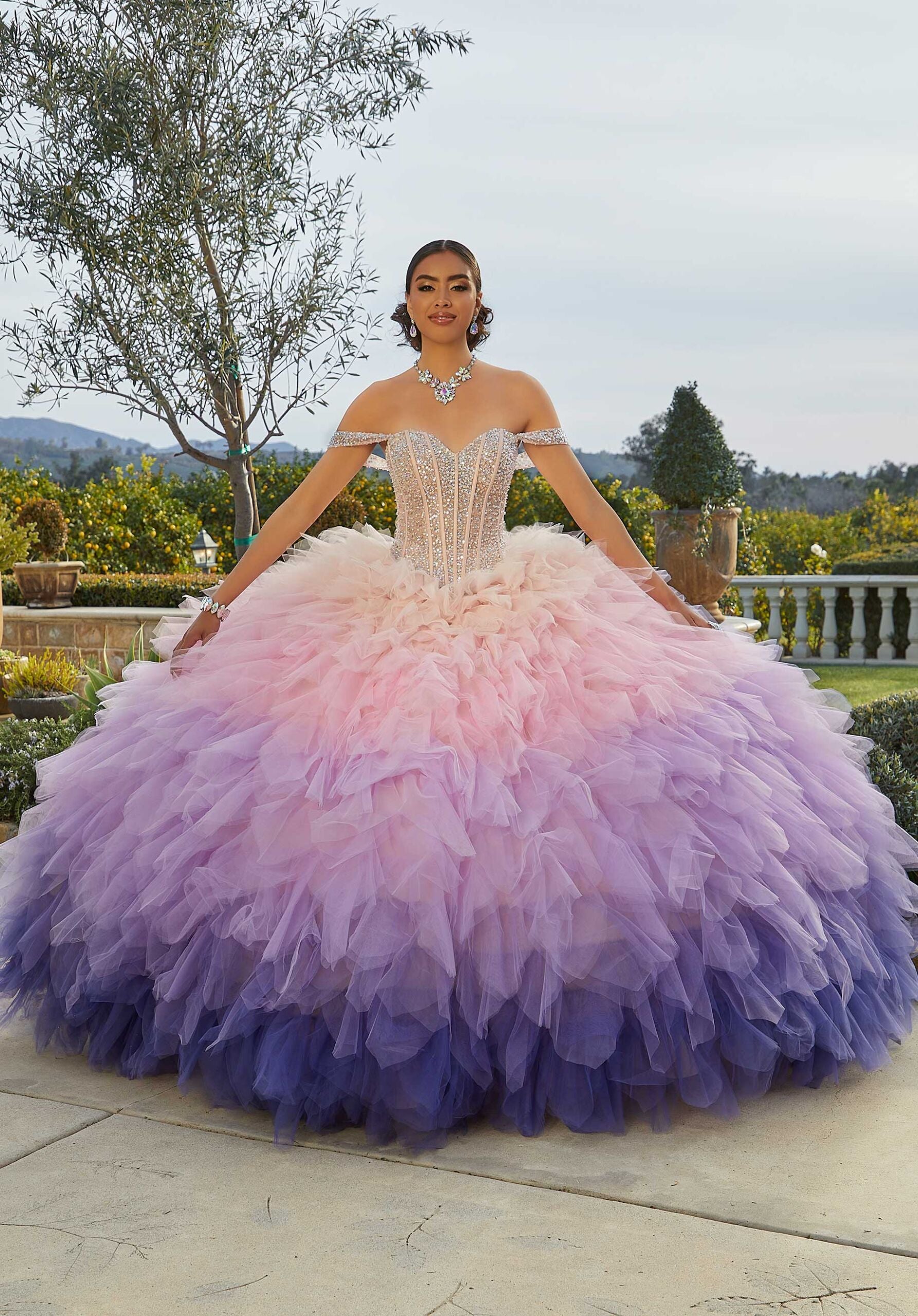 Crystal Beaded Ruffle Quinceañera Dress