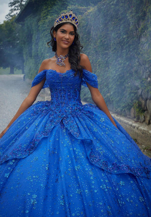 Contrasting Floral Beading Quinceañera Dress with Rhinestone Trim