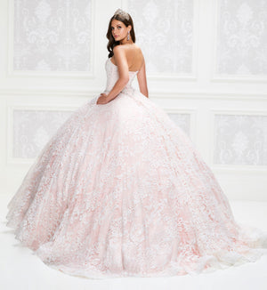 Pastel quinceanera dress with cracked ice details and pockets