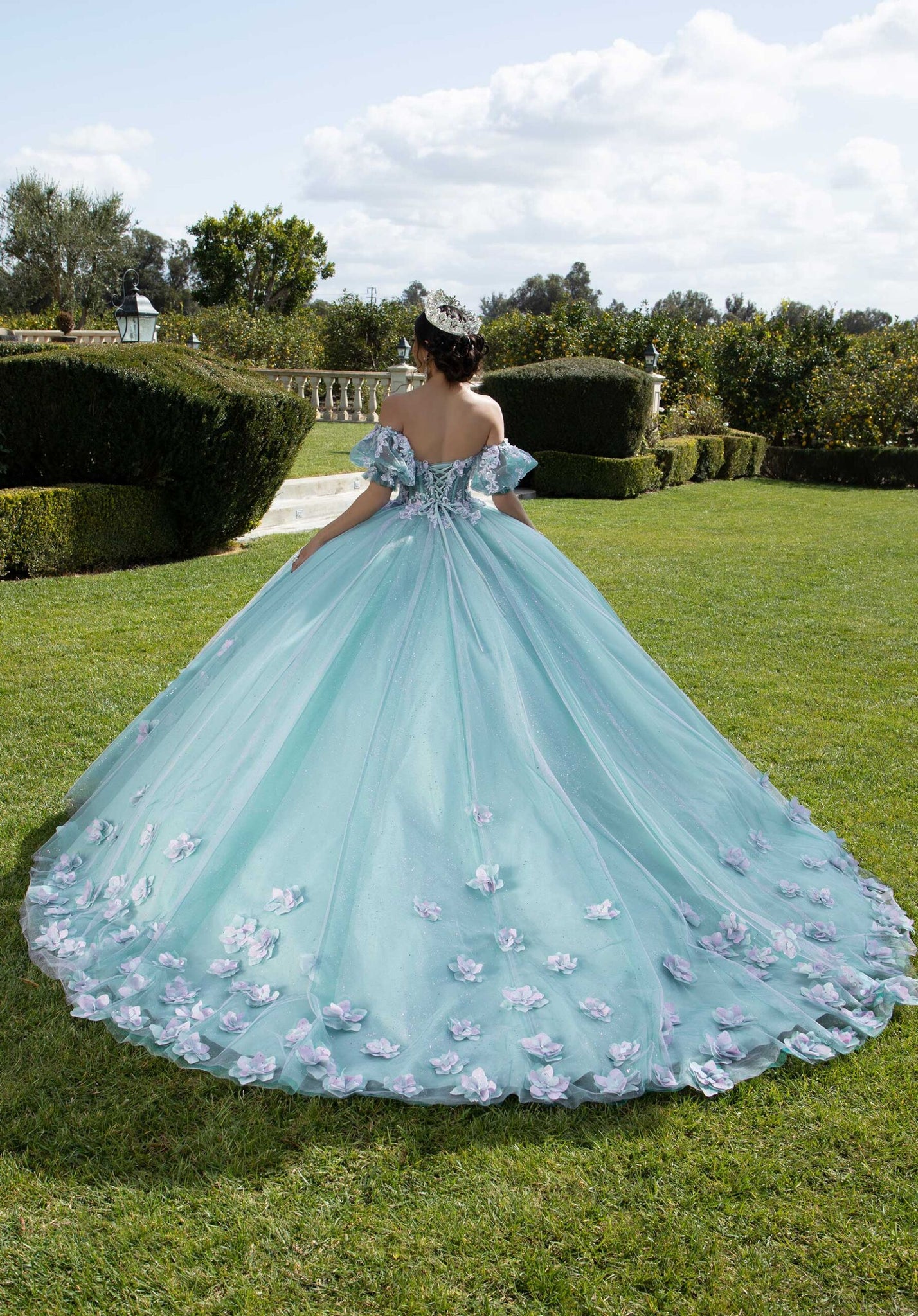 Three-Dimensional Floral Quinceañera Dress with Corset Bodice